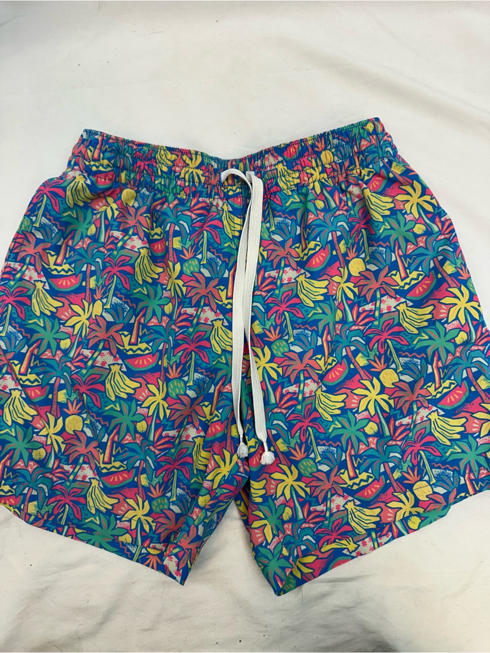 chubbies Tropical Fruit & Palm Swim Trunks in Blue, Yellow, Pink, Green S
